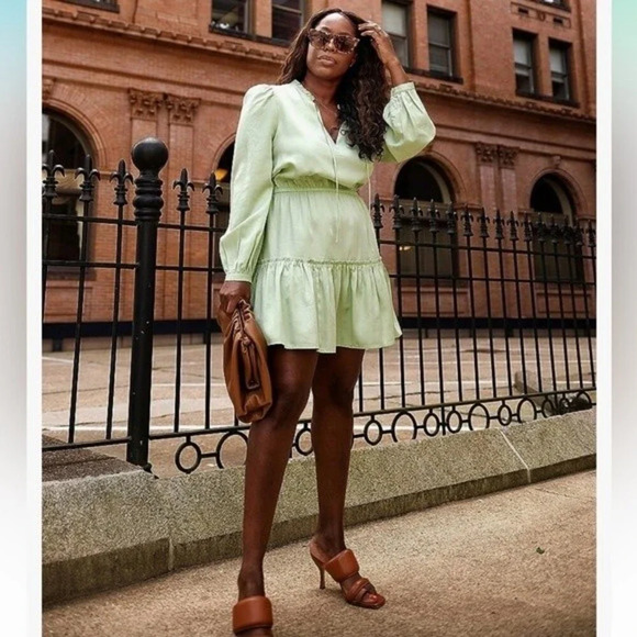 The Drop Women's Smoke Green Long Sleeve V-Neck Mini Dress size Large - Picture 2 of 13